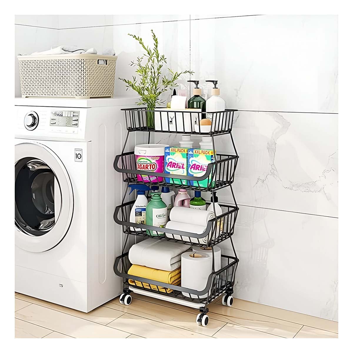 CESTA 4 NIVELES NEGRO DE MATERIAL FUERTE EN SU HOGAR REAL Y+REGALO STICKER - 3
