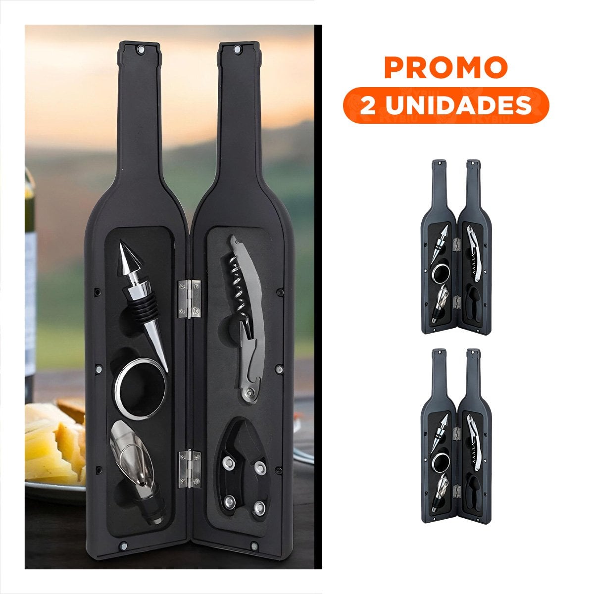 PACK2 BOTELLAS SACA CORCHOS NEGRO PARA EVENTOS Y CASA CON DECORACION MODERNA Y+REGALO STICKER - 1