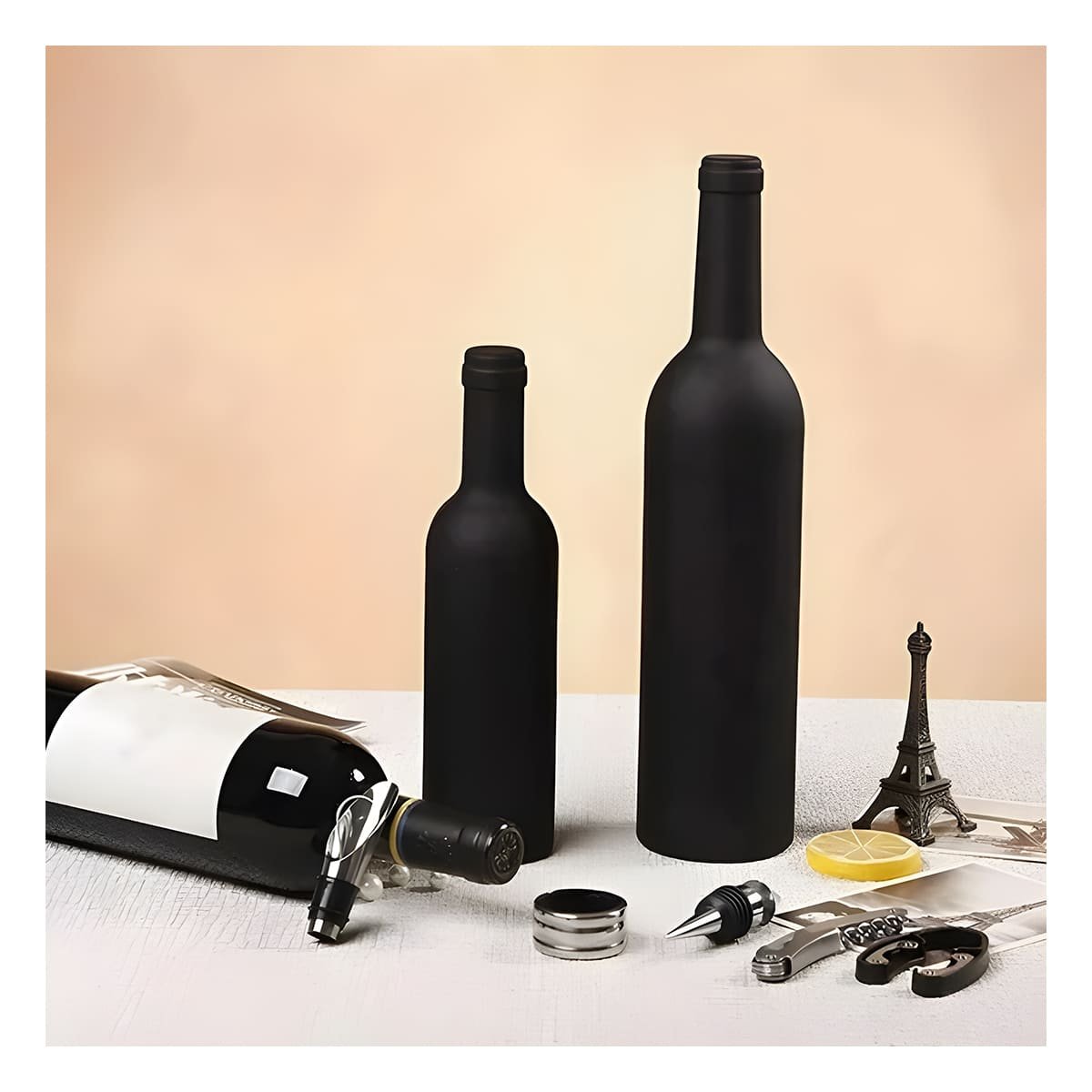 PACK2 BOTELLAS SACA CORCHOS NEGRO PARA EVENTOS Y CASA CON DECORACION MODERNA Y+REGALO STICKER - 5