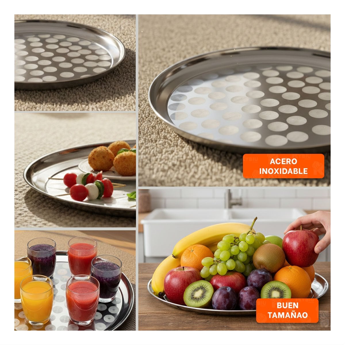 BANDEJA DE ACERO 40 CM X 40 CM MODERNA Y COMPACTA PARA COCINA ELEGANTE Y+PAPEL REGALO - 3