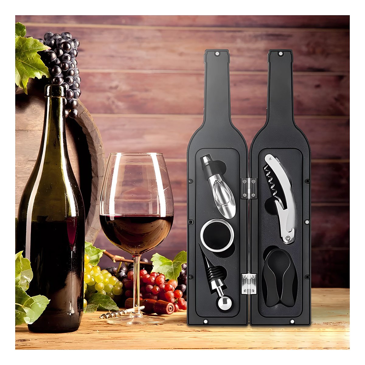 PACK4 BOTELLAS SACA CORCHOS NEGRO PARA CENA Y COCINA CON ESTILO ELEGANTE Y+PAPEL REGALO - 2