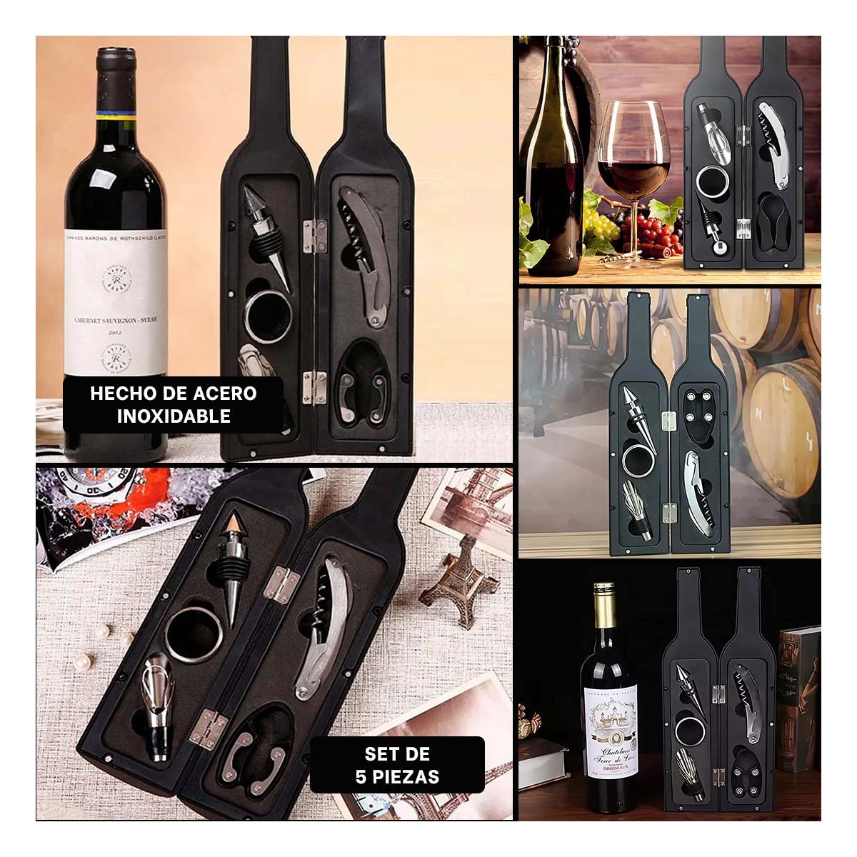 ENVASES SACA CORCHOS NEGRO PARA COCINA Y HOGAR CON DECORACION MODERNA Y ELEGANTE Y+PAPEL REGALO - 3