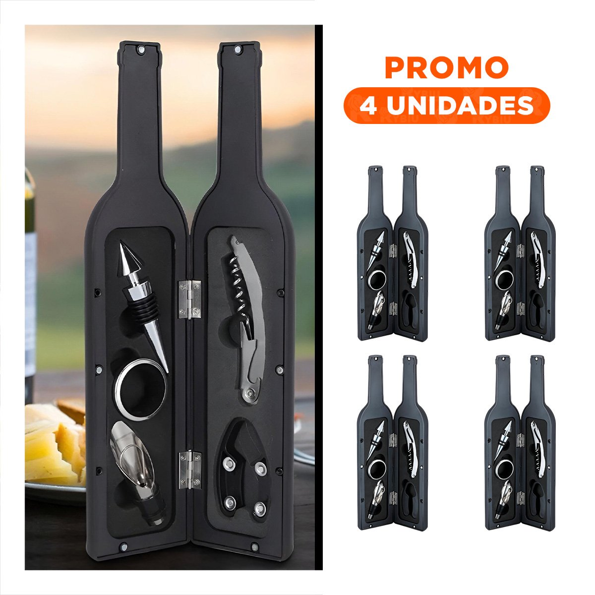 PACK4 BOTELLAS SACA CORCHOS NEGRO PARA AMIGOS Y COCINA CON ACABADO PRACTICO Y MODERNO - 1