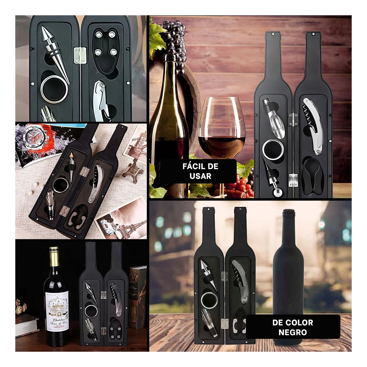 CONTENEDORES SACA CORCHOS NEGRO PARA COCINA Y FIESTA CON ACABADO ELEGANTE Y+LIGAS REGALO - 1