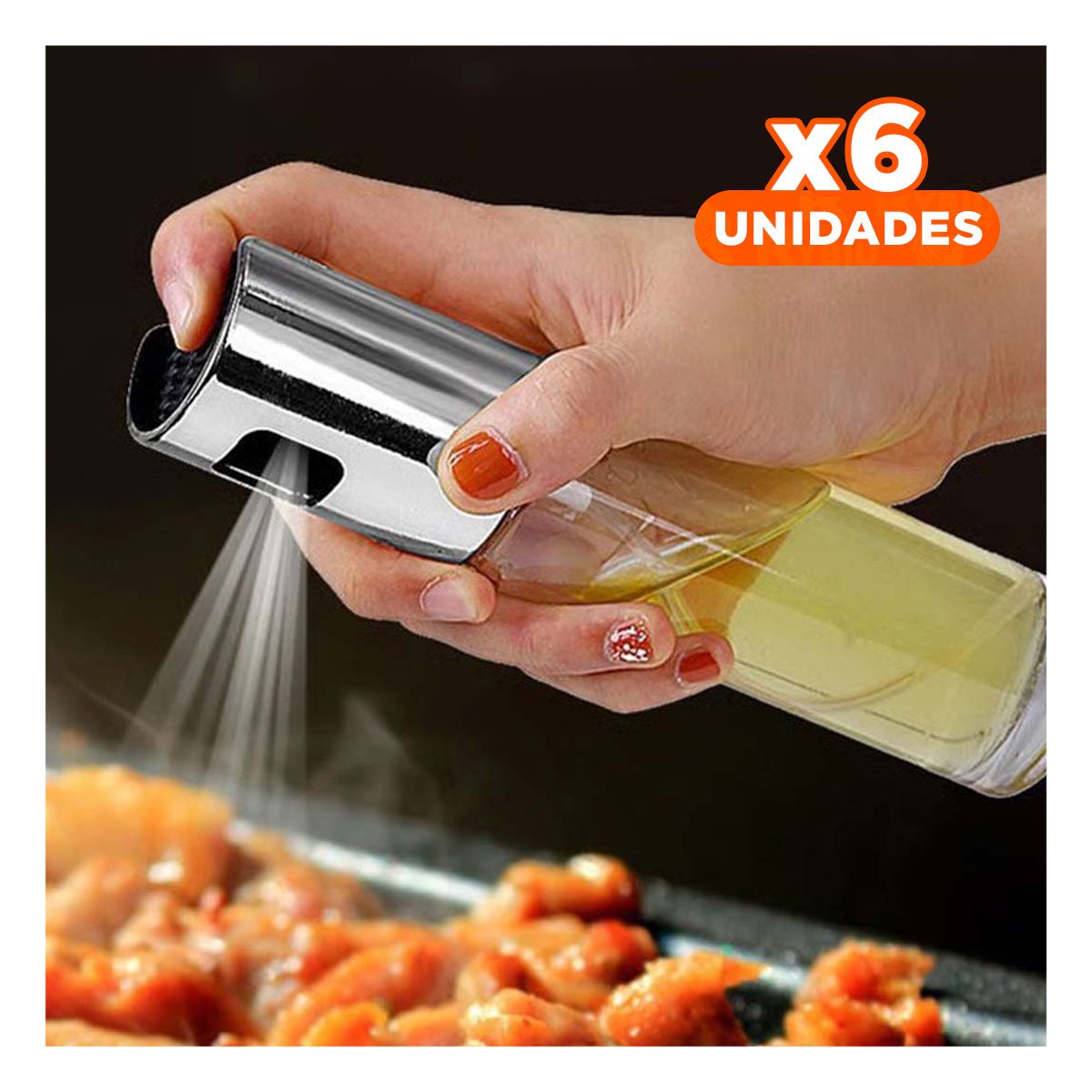 PACK6 DOSIFICADOR SPRAY VIDRIO PLATEADO PRACTICO Y SEGURO TODO TIPO DE ACEITE - 1