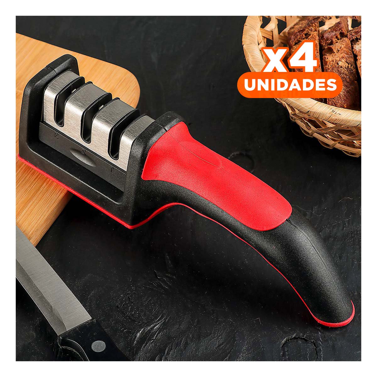 PACK4 HERRAMIENTA DE AFILADO 3 TIEMPOS MANGO PLASTICO ROJO NEGRO FACIL USAR Y+REGALO STICKER - 1
