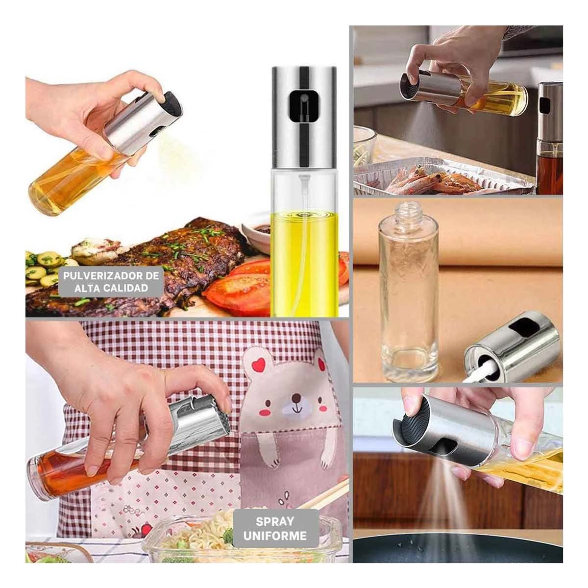ACEITERO SPRAY VIDRIO PLATEADO PRACTICO Y RESISTENTE TODO TIPO DE ACEITE Y+PAPEL REGALO - 3