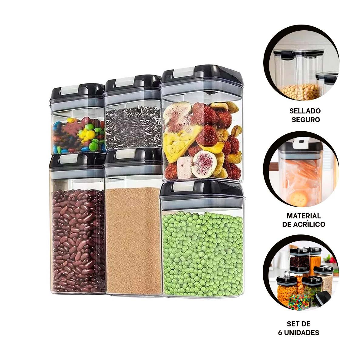 CONTENEDORES DE ALIMENTOS TAPA NEGRA SET 6 PARA BRINDAR COMODIDAD EN CASA Y+POST IT - 5