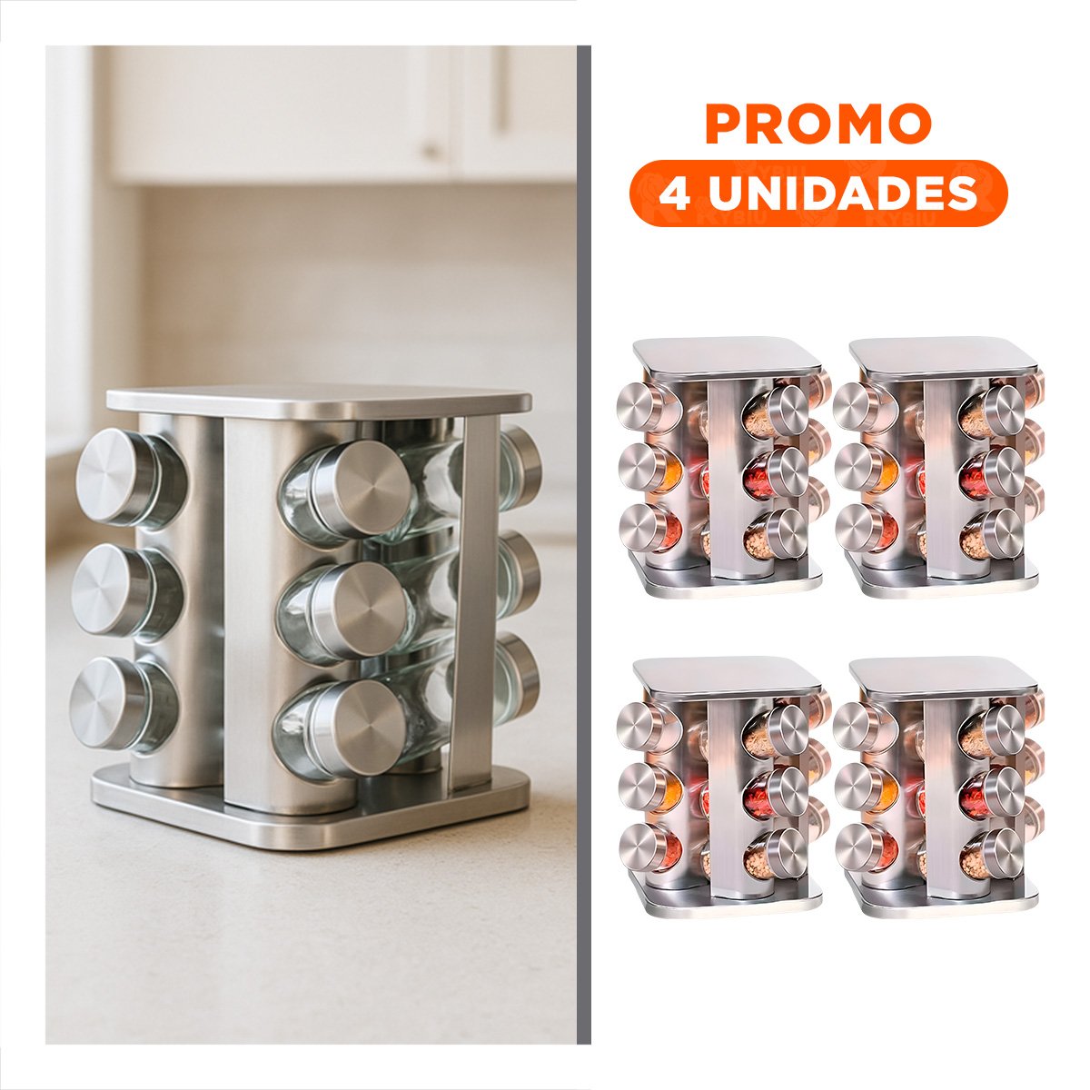 PACK4 ORGANIZADOR DE ESPECIAS 12 FRASCOS GRIS CON DISEÑO ELEGANTE EN SU CASA - 1