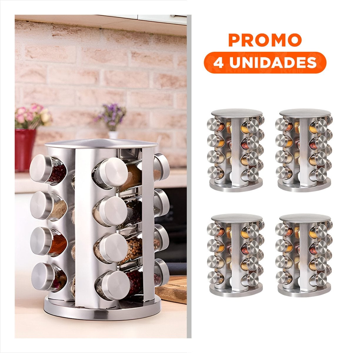 PACK4 ORGANIZADOR DE ESPECIAS 16 FRASCOS CON DISEÑO ELEGANTE EN SU CASA - 1