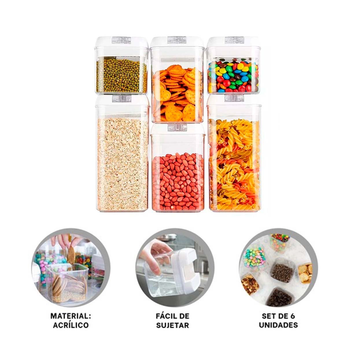 CONTENEDORES DE ALIMENTOS TAPA BLANCA SET 6 PARA BRINDAR COMODIDAD EN CASA Y+POST IT - 5