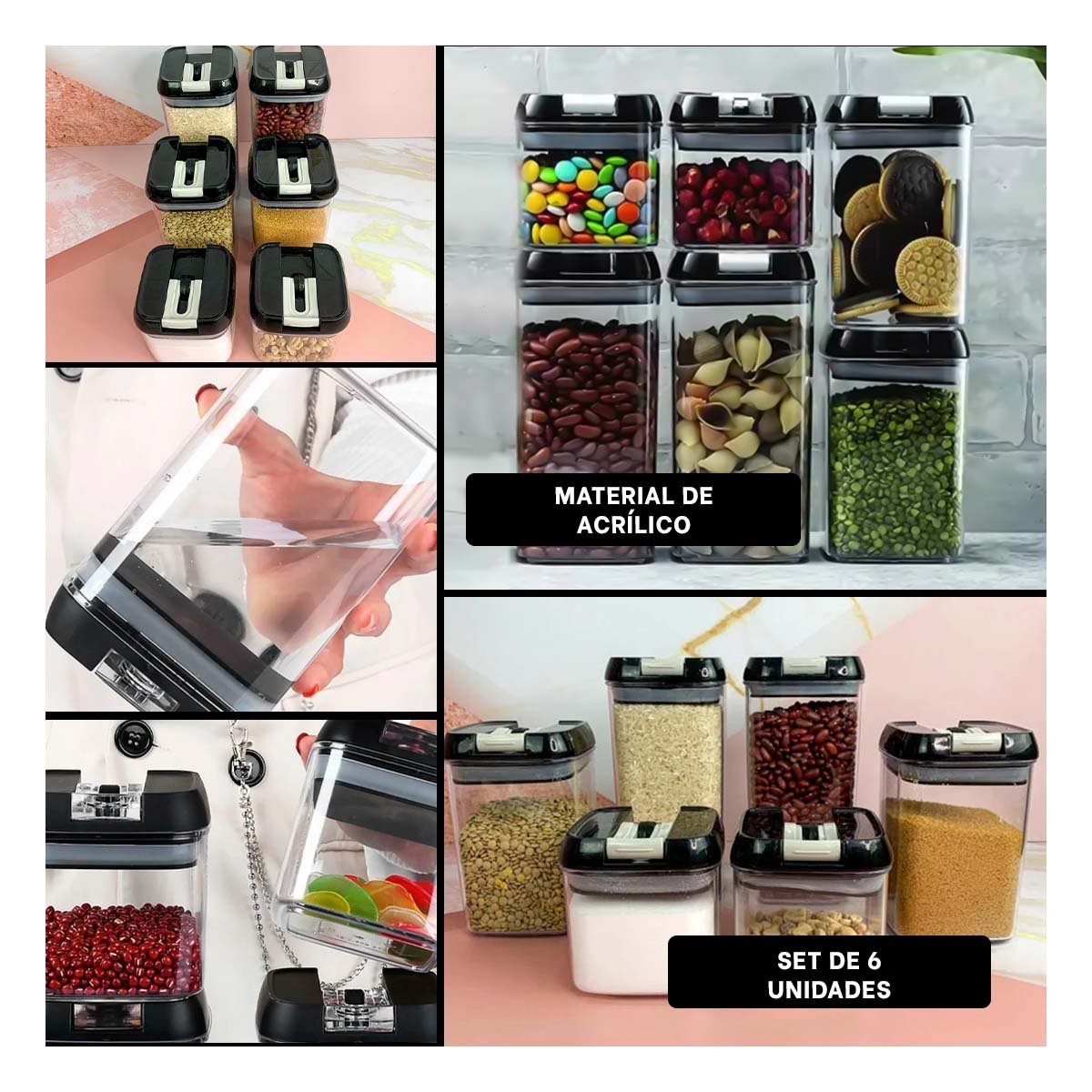 CONTENEDORES DE ALIMENTOS TAPA NEGRA SET 6 PARA LA GESTION EN FAMILIA REAL Y+PAPEL REGALO - 3