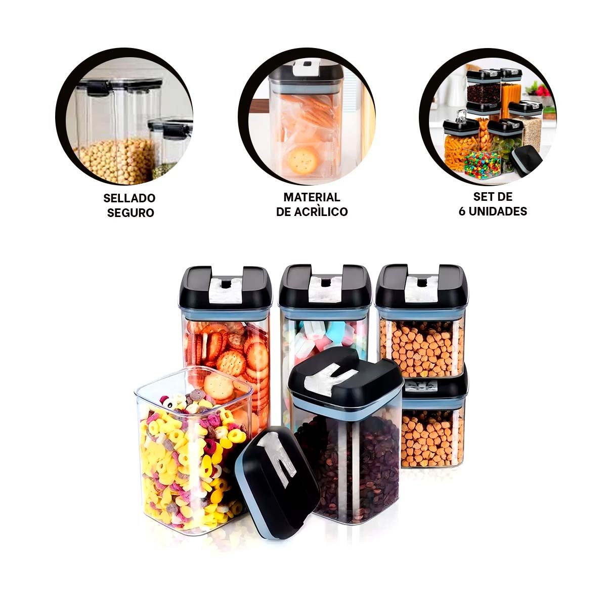 CONTENEDORES DE ALIMENTOS TAPA NEGRA SET 6 PARA LA GESTION EN FAMILIA REAL Y+PAPEL REGALO - 5
