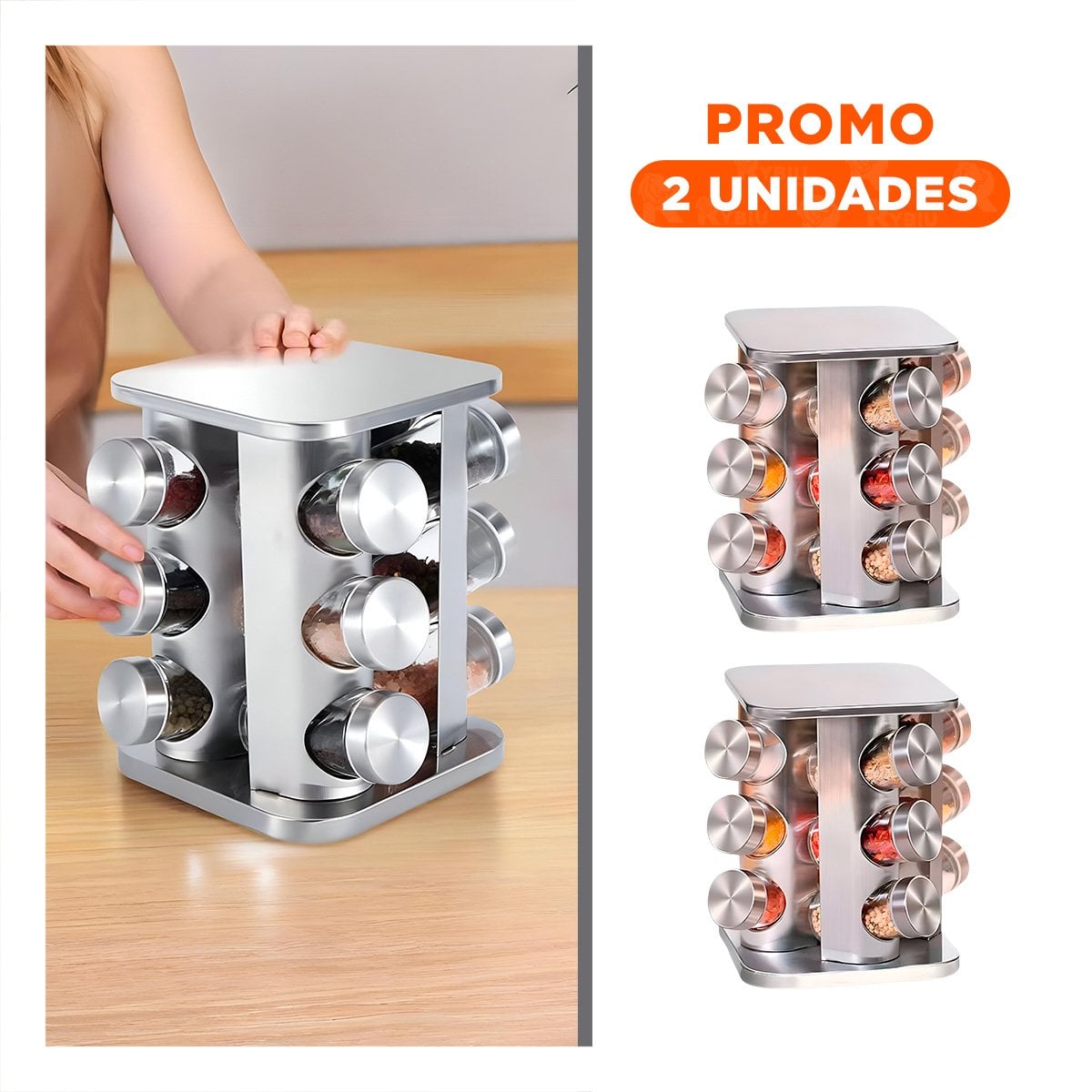 PACK2 ORGANIZADOR DE ESPECIAS 12 FRASCOS GRIS PARA FOMENTAR ESPACIO CON ORDEN Y+REGALO STICKER - 1