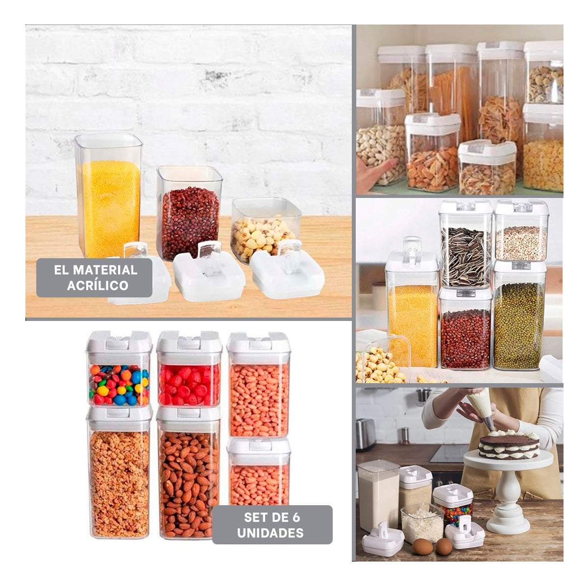 CONTENEDORES DE ALIMENTOS TAPA BLANCA SET 6 PARA LA UTILIDAD DE HIJOS SANOS Y+LIGAS REGALO - 1