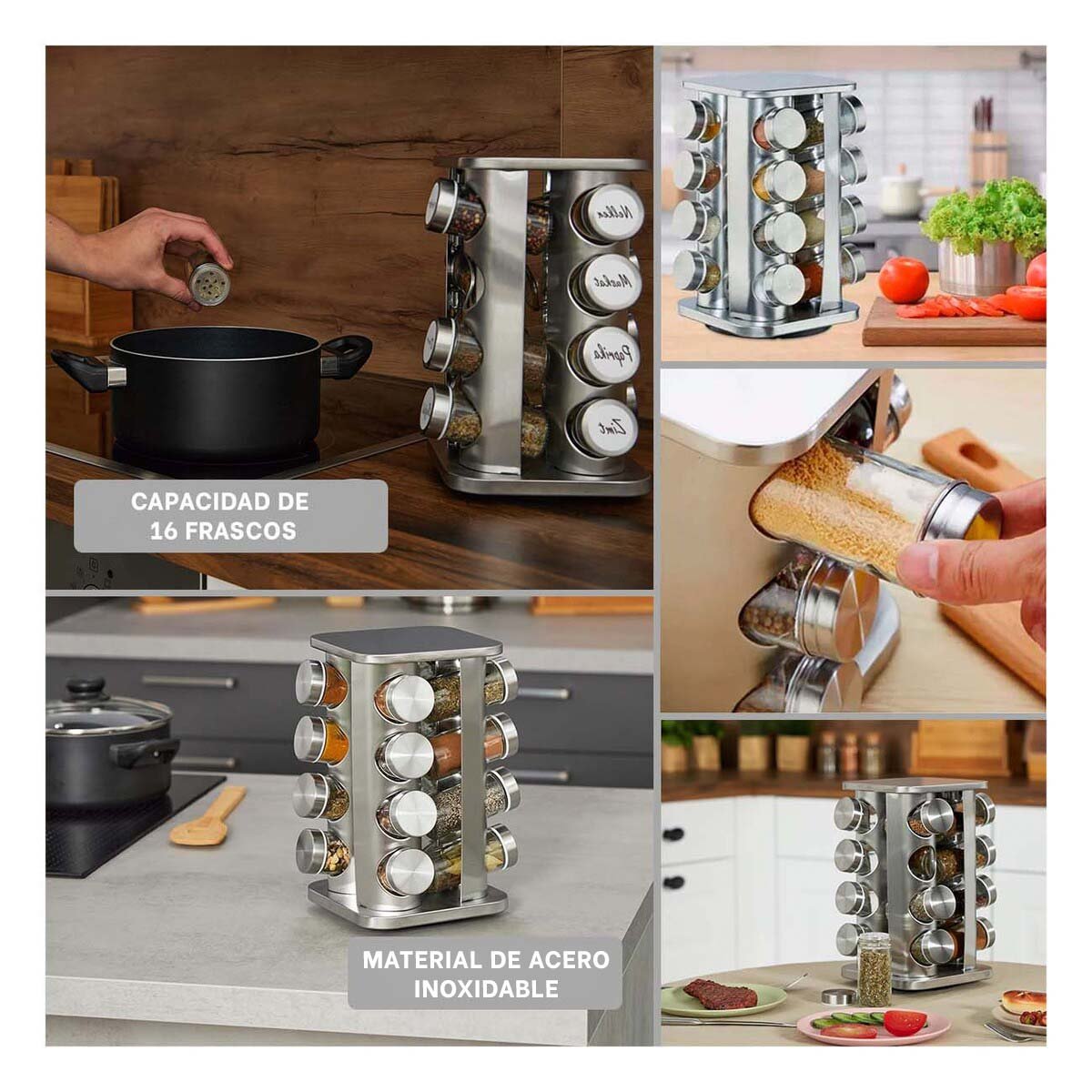 PACK2 ORGANIZADOR DE ESPECIAS 16 FRASCOS DE ESTILO MODERNO EN SU VIVIENDA Y+PAPEL REGALO - 3