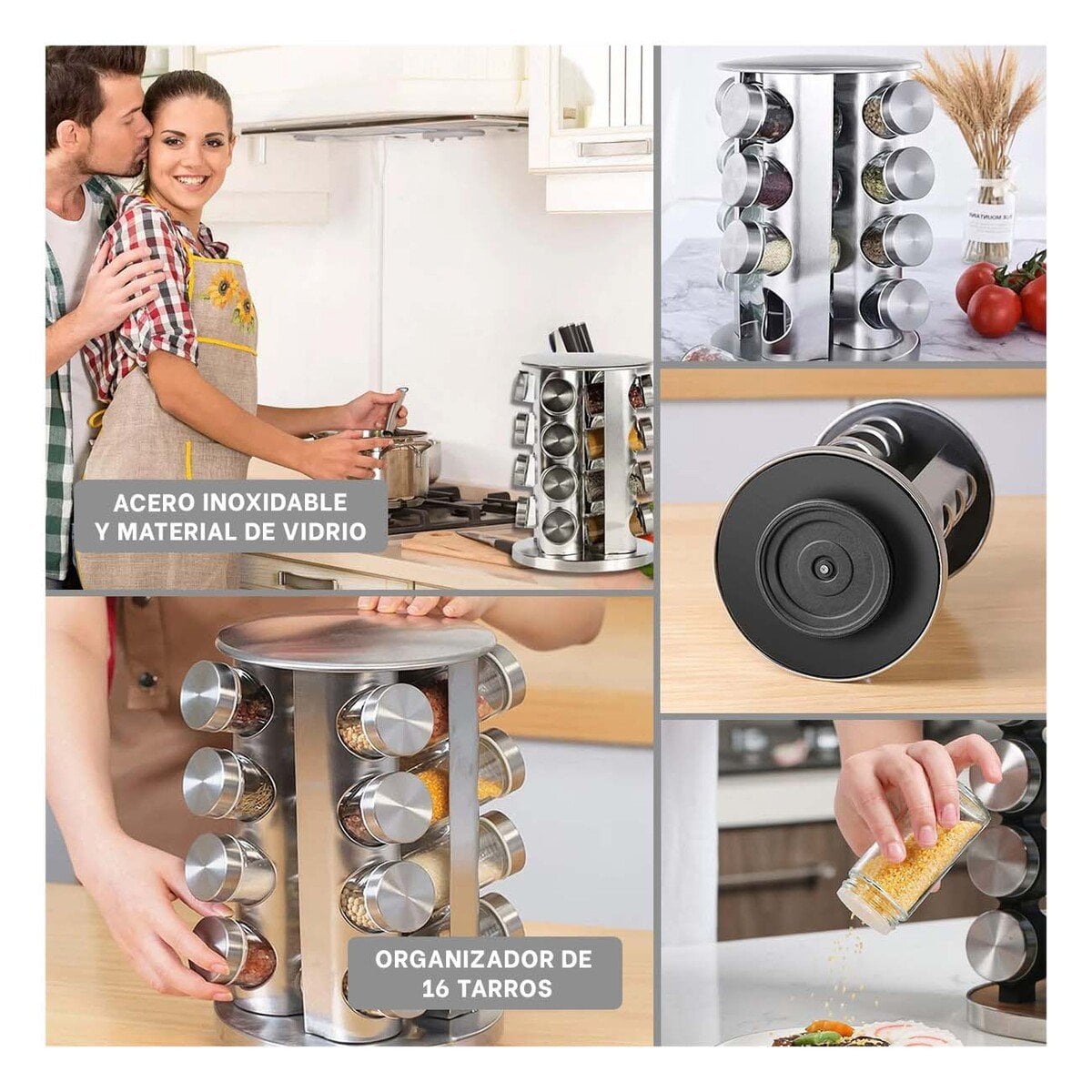PACK2 ORGANIZADOR DE ESPECIAS 16 FRASCOS DE ESTILO MODERNO EN SU VIVIENDA Y+PAPEL REGALO - 3