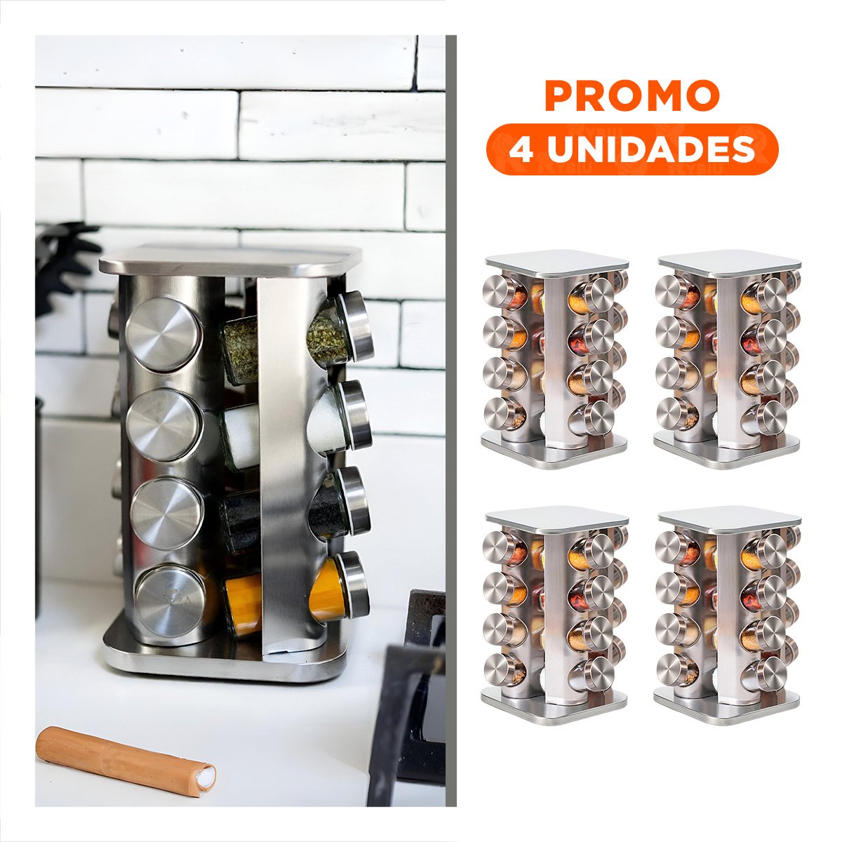 PACK4 ORGANIZADOR DE ESPECIAS 16 FRASCOS CON DISEÑO ELEGANTE EN SU CASA - 1