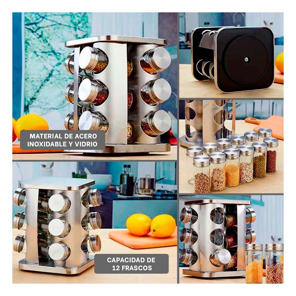 PACK2 ORGANIZADOR DE ESPECIAS 12 FRASCOS GRIS DE ESTILO MODERNO EN SU VIVIENDA Y+PAPEL REGALO - 3