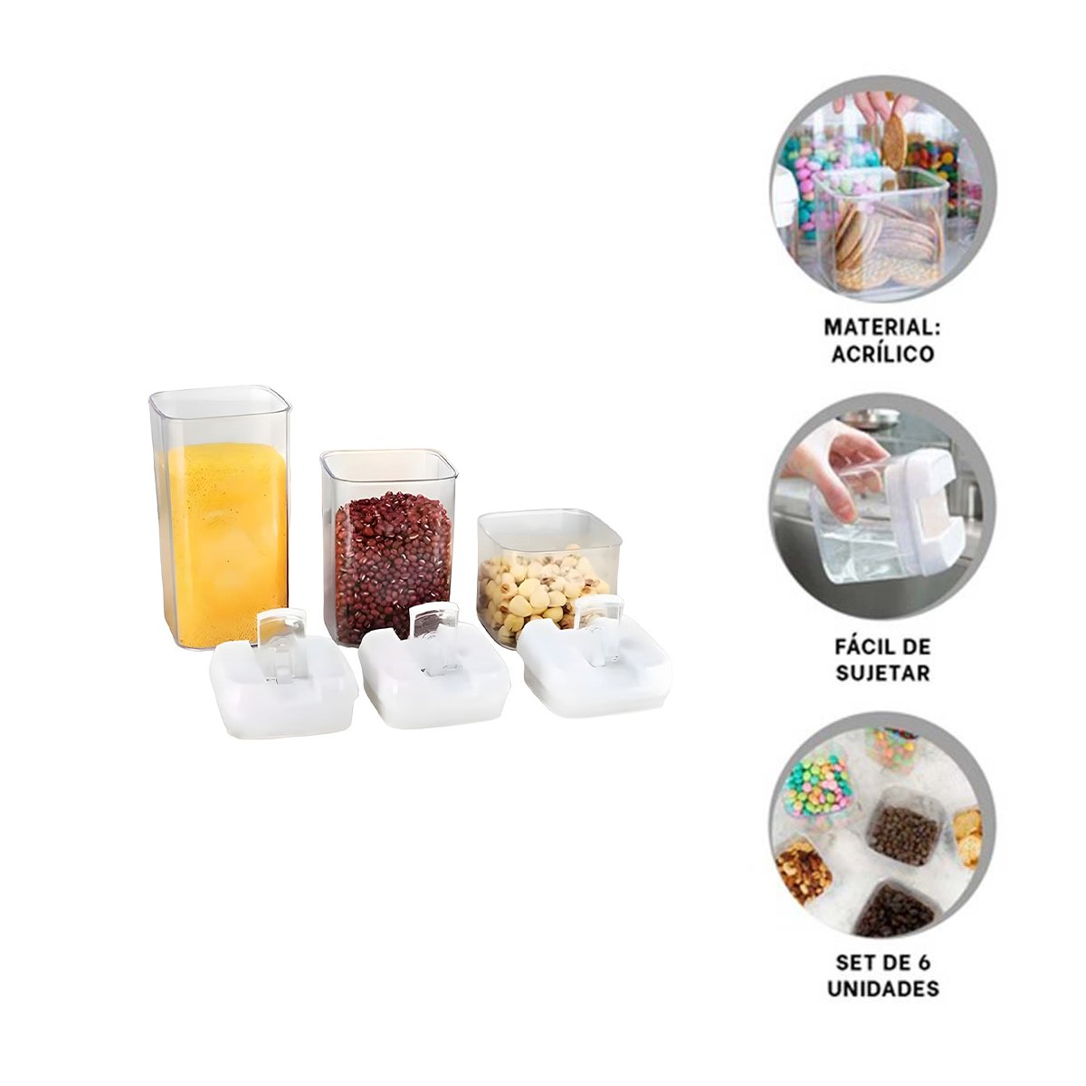 CONTENEDORES DE ALIMENTOS TAPA BLANCA SET 6 PARA LA GESTION EN FAMILIA REAL Y+PAPEL REGALO - 5