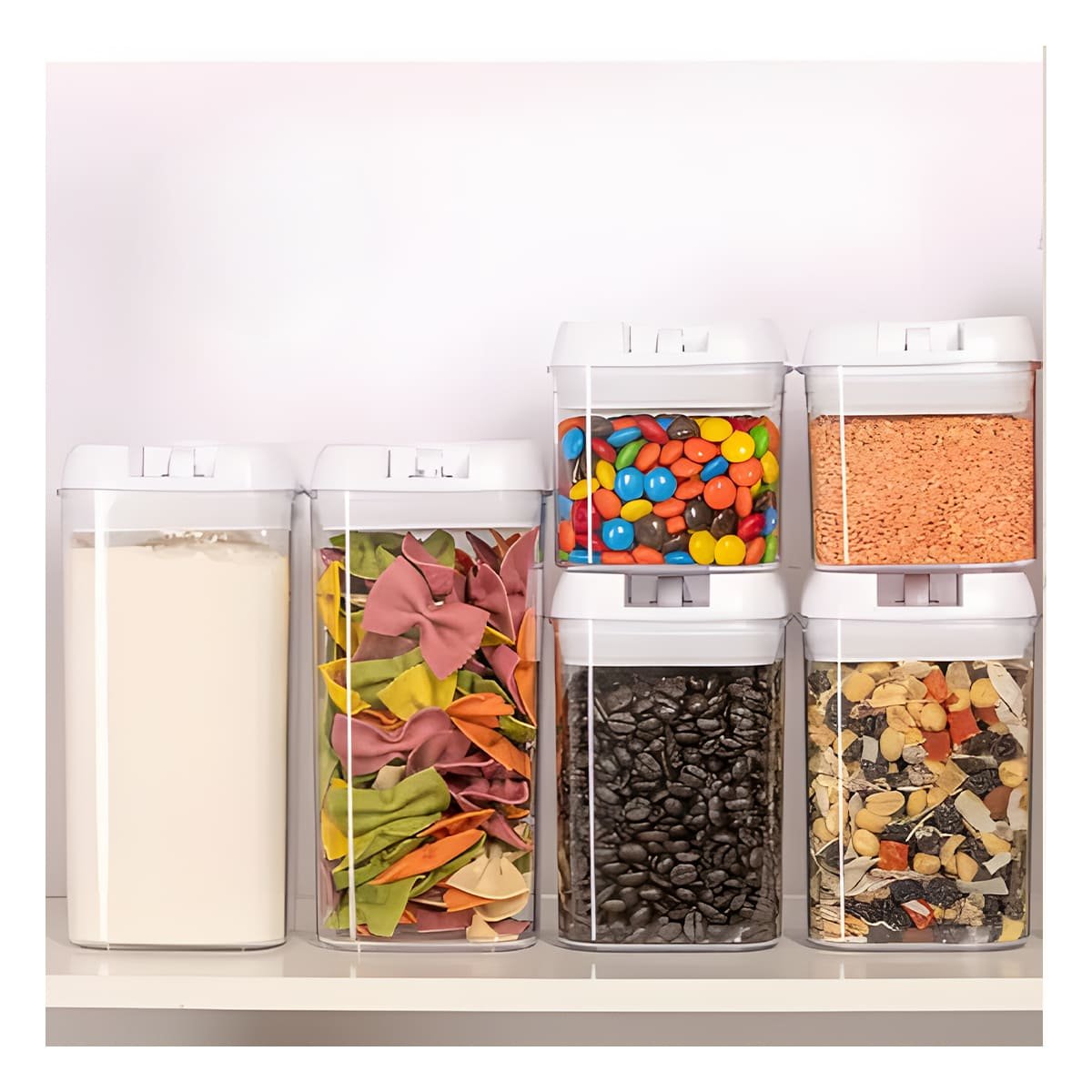 CONTENEDORES DE ALIMENTOS TAPA BLANCA SET 6 PARA EL ORDEN EN SU VIVIENDA - 1