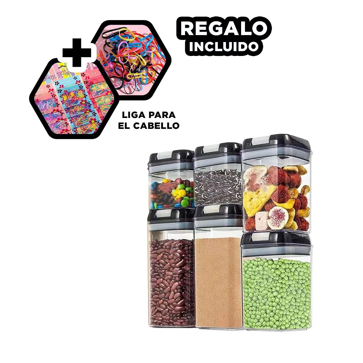 CONTENEDORES DE ALIMENTOS TAPA NEGRA SET 6 PARA LA UTILIDAD DE HIJOS SANOS Y+LIGAS REGALO - 2