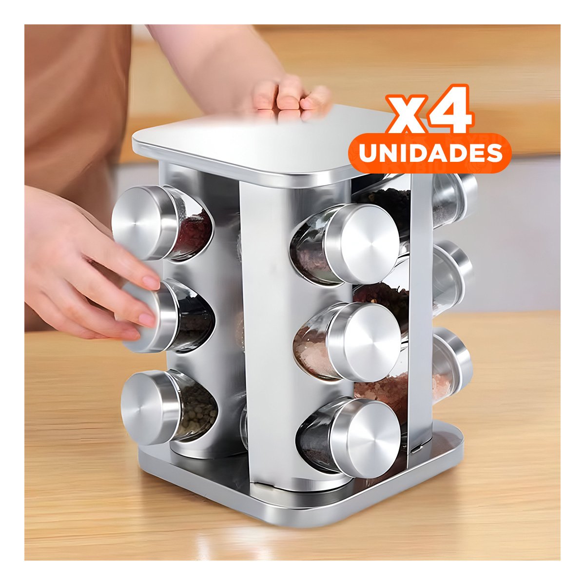 PACK4 ORGANIZADOR DE ESPECIAS 12 FRASCOS GRIS DE GRAN CALIDAD PARA MUCHA CARGA Y+PAPEL REGALO - 1
