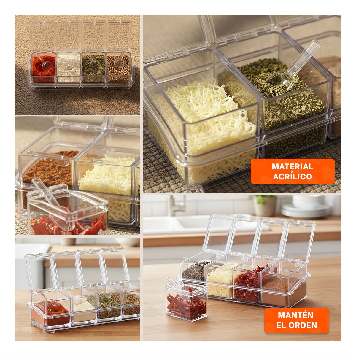 CONDIMENTEROS DESMONTABLES ACRILICO SET 4 PARA LA GESTION EN FAMILIA REAL Y+PAPEL REGALO - 3