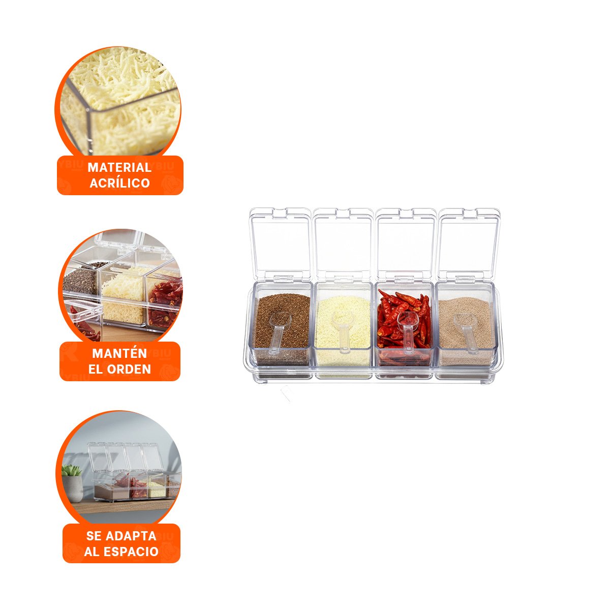 CONDIMENTEROS DESMONTABLES ACRILICO SET 4 PARA LA GESTION EN FAMILIA REAL Y+PAPEL REGALO - 5