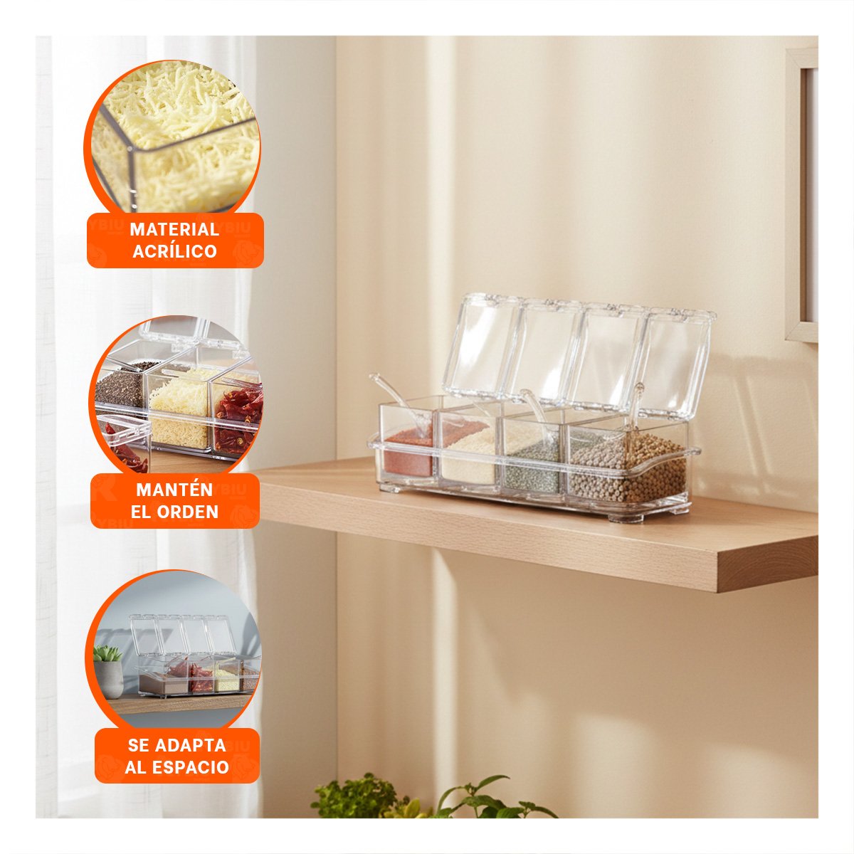 CONDIMENTEROS DESMONTABLES ACRILICO SET 4 PARA BRINDAR COMODIDAD EN CASA Y+POST IT - 5