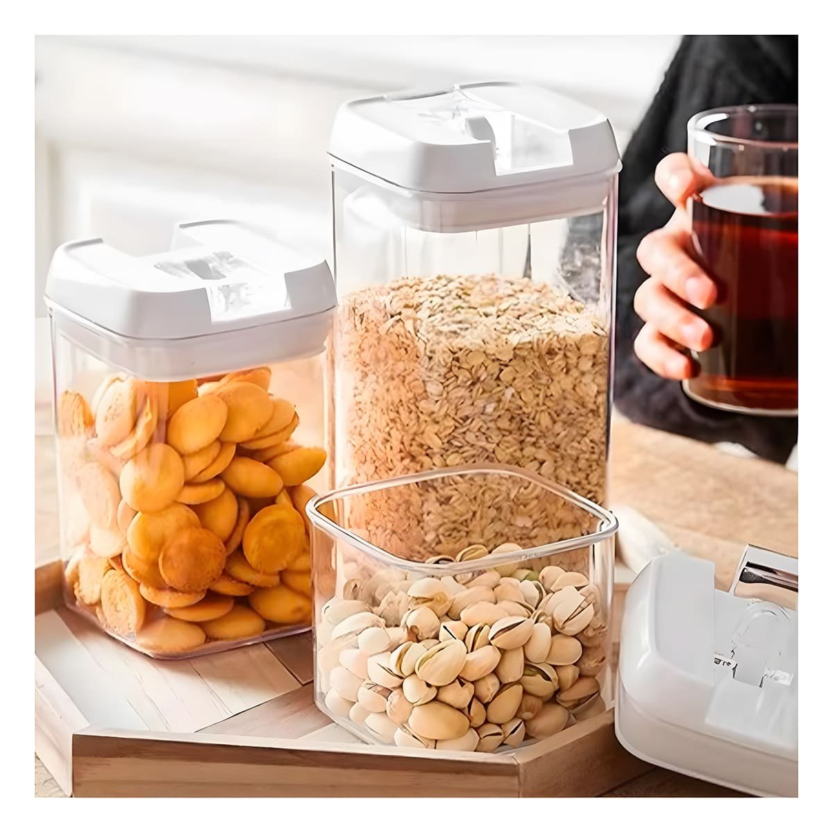 CONTENEDORES DE ALIMENTOS TAPA BLANCA SET 6 DE MATERIAL FUERTE EN SU HOGAR Y+REGALO STICKER - 2