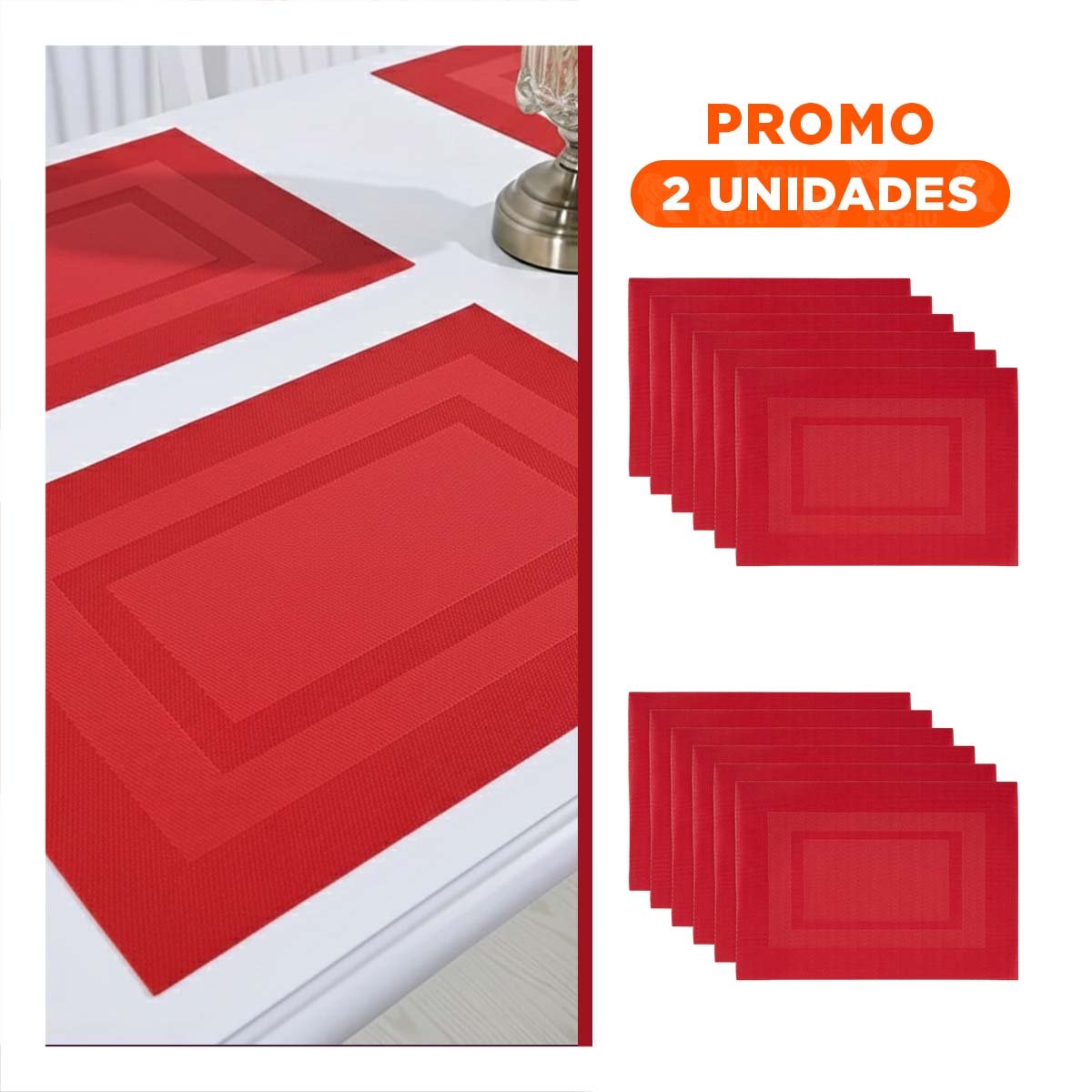 PACK2 JUEGO DECORATIVO DE MESA 6 INDIVIDUAL RECTANGULAR CON BORDE RAYAS GUINDA Y+REGALO STICKER - 1