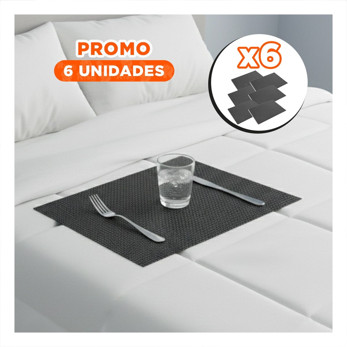 PACK6 KIT 6 INDIVIDUAL NEGRO Y BLANCO PATRON MALLA CHICA 30X45CM PARA COCINA Y+PAPEL REGALO - 1