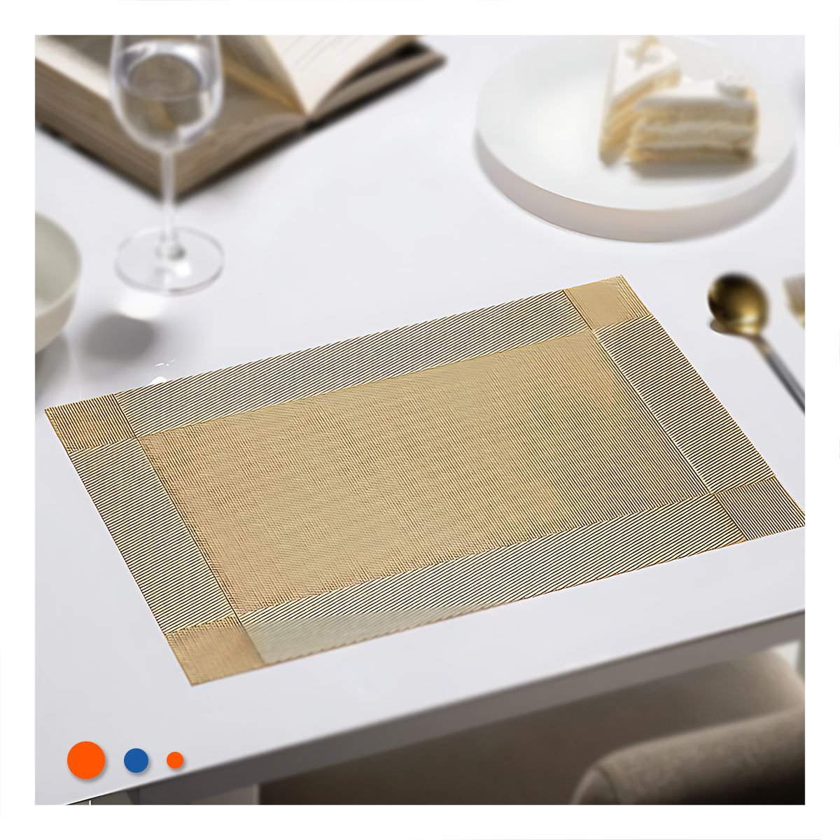 PACK2 BASE INDIVIDUAL DORADA RECTANGULAR 30X45 CM PARA COMEDOR SOFISTICADO Y+REGALO STICKER - 3