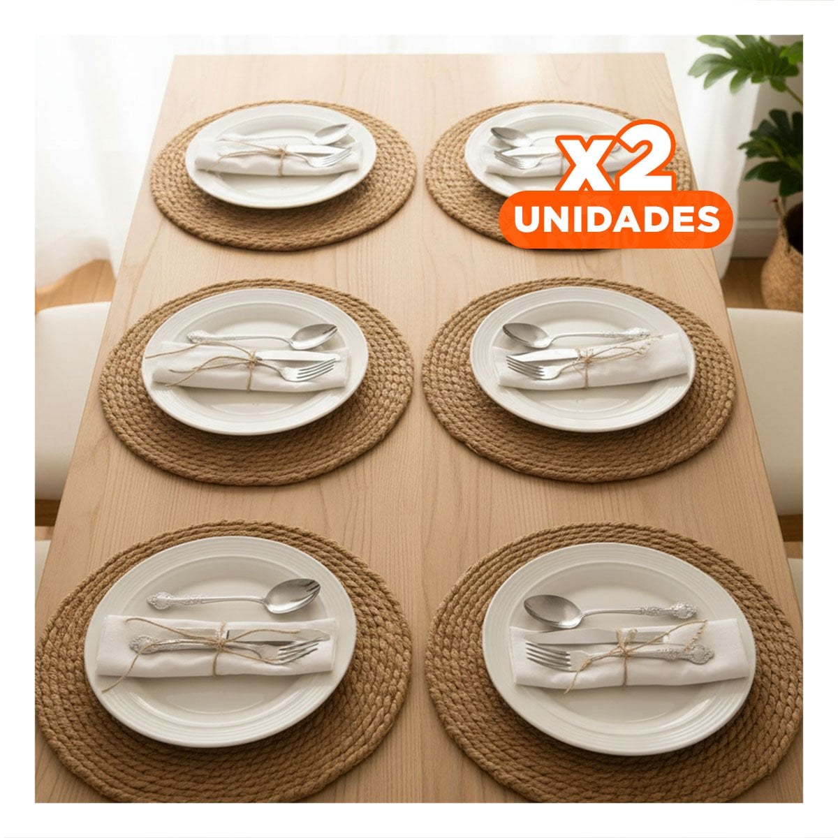 PACK2 LINEA 6 PLATOS REDONDOS TEJIDOS CAQUI 38CM ELEGANTES Y DURADEROS PARA MESA - 1