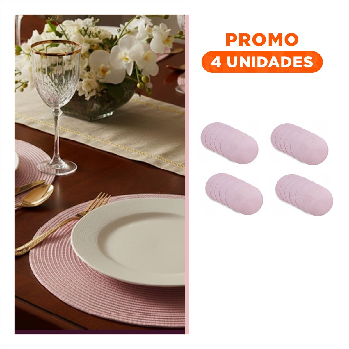 PACK4 TAPETE DE MESA CIRCULAR BOHO ROSADO PARA COMEDOR - 1