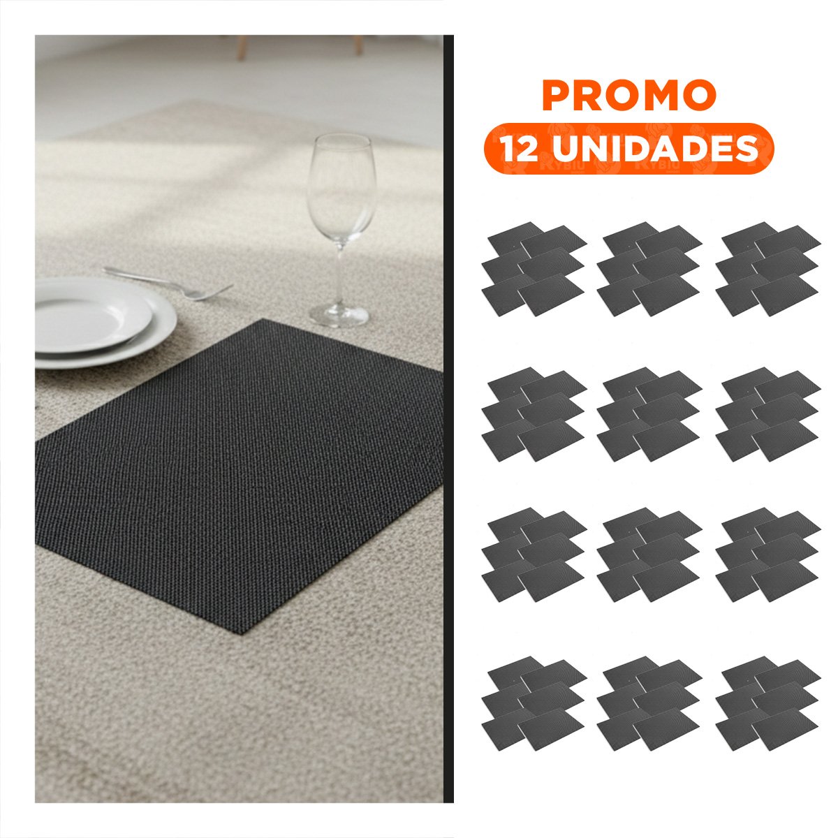 PACK12 COLECCION 6 INDIVIDUAL NEGRO Y BLANCO PATRON MALLA CHICA 30X45CM PARA MESA - 1