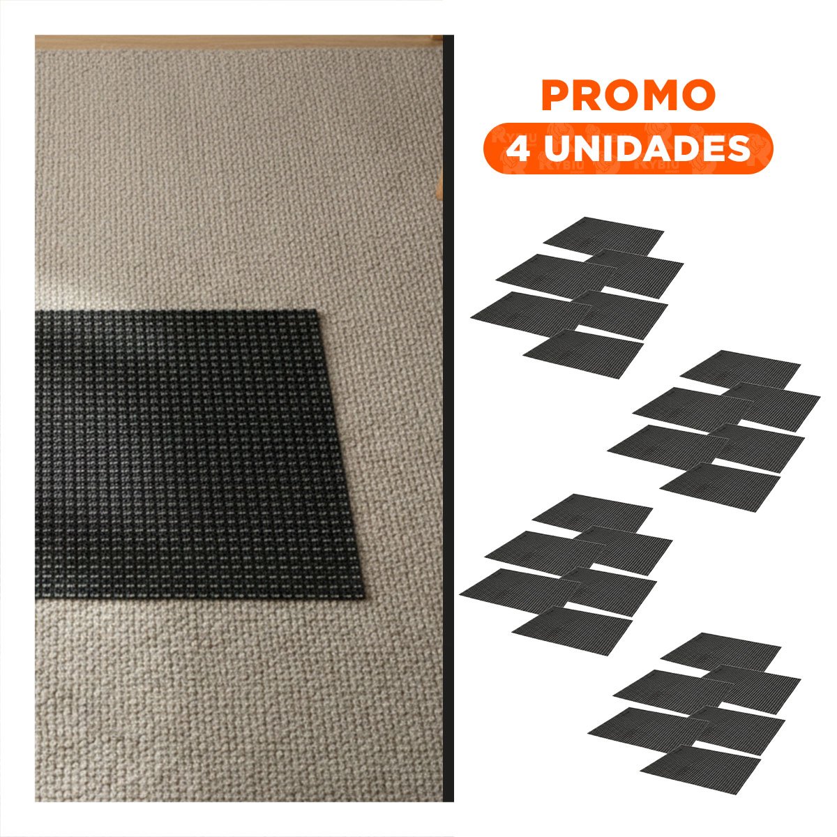 PACK4 PACK 6 INDIVIDUAL BLANCO Y NEGRO PATRON MALLA GRANDE 30X45CM PARA COMEDOR - 1