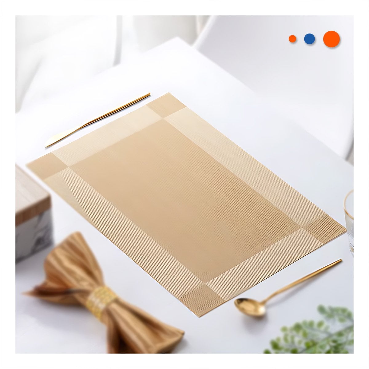INDIVIDUAL RECTANGULAR DORADO 30X45 CM PARA MESA FAMILIAR CON DISENO MODERNO Y+PAPEL REGALO - 1