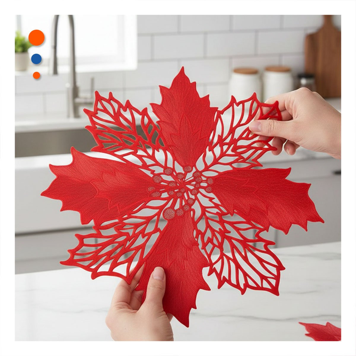 PACK4 JUEGO HOGAR 6 INDIVIDUALES FLOR DE PINA ROJO 42X42 CM DECORACION - 2