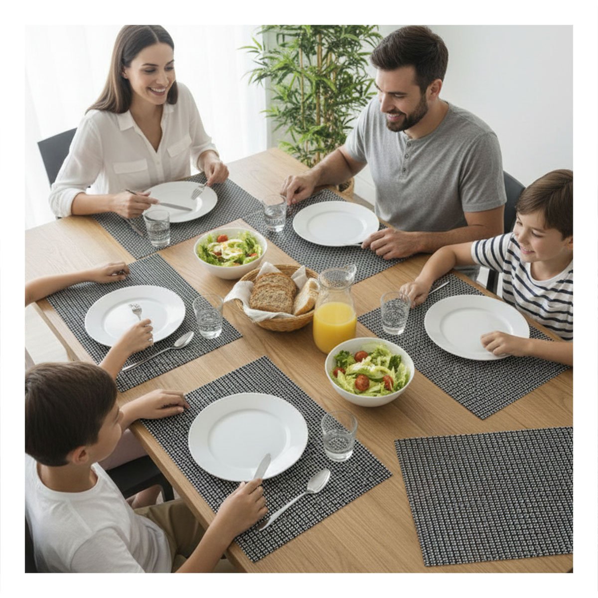 PACK6 KIT 6 INDIVIDUAL PATRON MALLA GRANDE 30X45CM NEGRO Y BLANCO PARA COMEDOR Y+PAPEL REGALO - 5