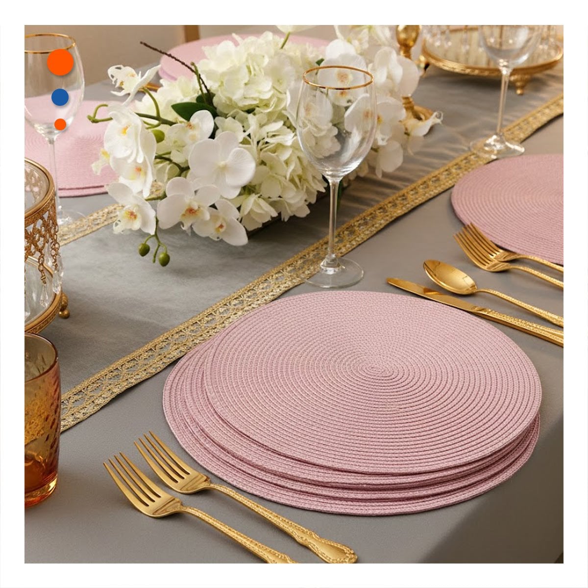 PACK2 TAPETE INDIVIDUAL CIRCULAR BOHO ROSADO PARA HOGAR Y+PAPEL REGALO - 2