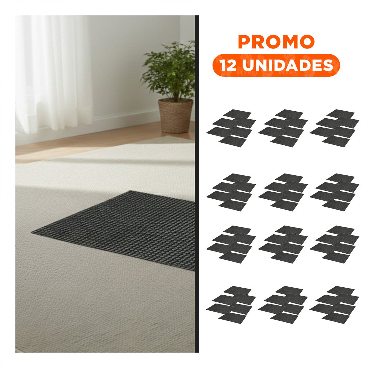 PACK12 COLECCION 6 INDIVIDUAL PATRON MALLA GRANDE 30X45CM NEGRO Y BLANCO PARA COCINA - 1