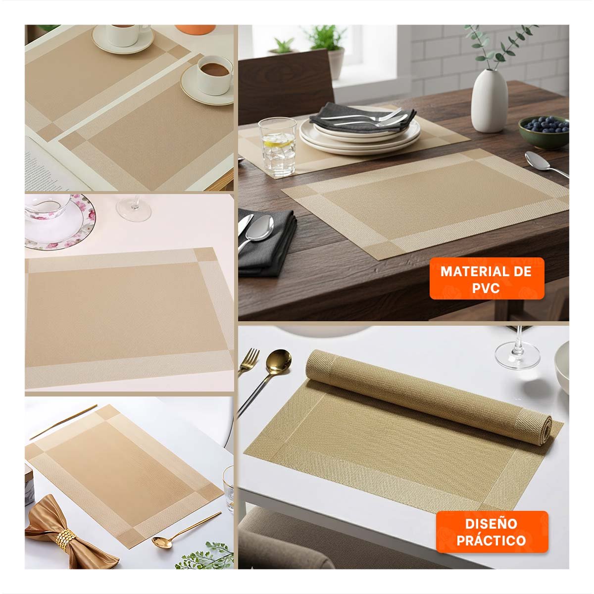 INDIVIDUAL RECTANGULAR DORADO 30X45 CM PARA COMEDOR DIARIO CON TOQUE DECORATIVO Y+POST IT - 2