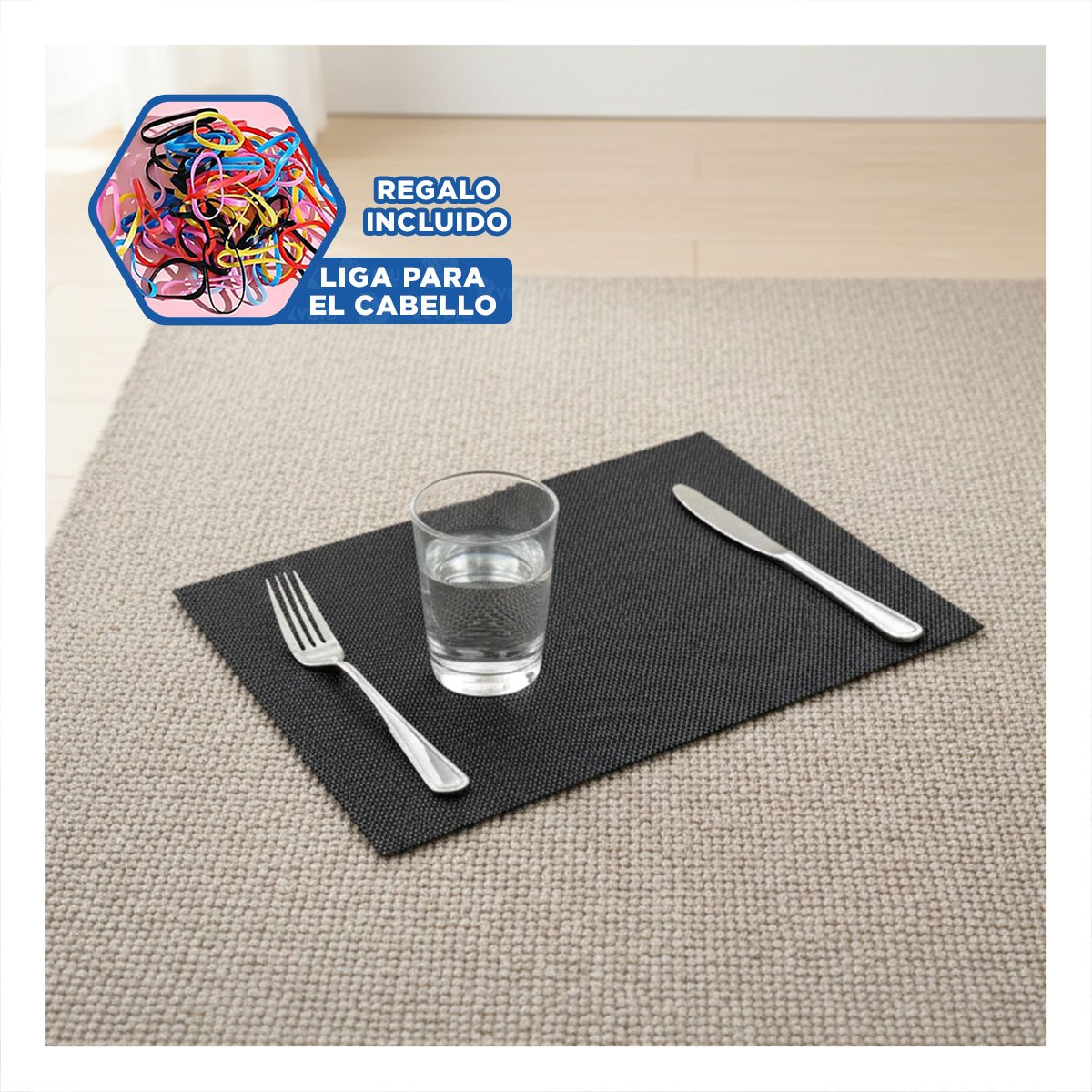 PACK 6 INDIVIDUALES PATRON MALLA CHICA BLANCO Y NEGRO 30X45CM PARA MESA Y+LIGAS REGALO - 2