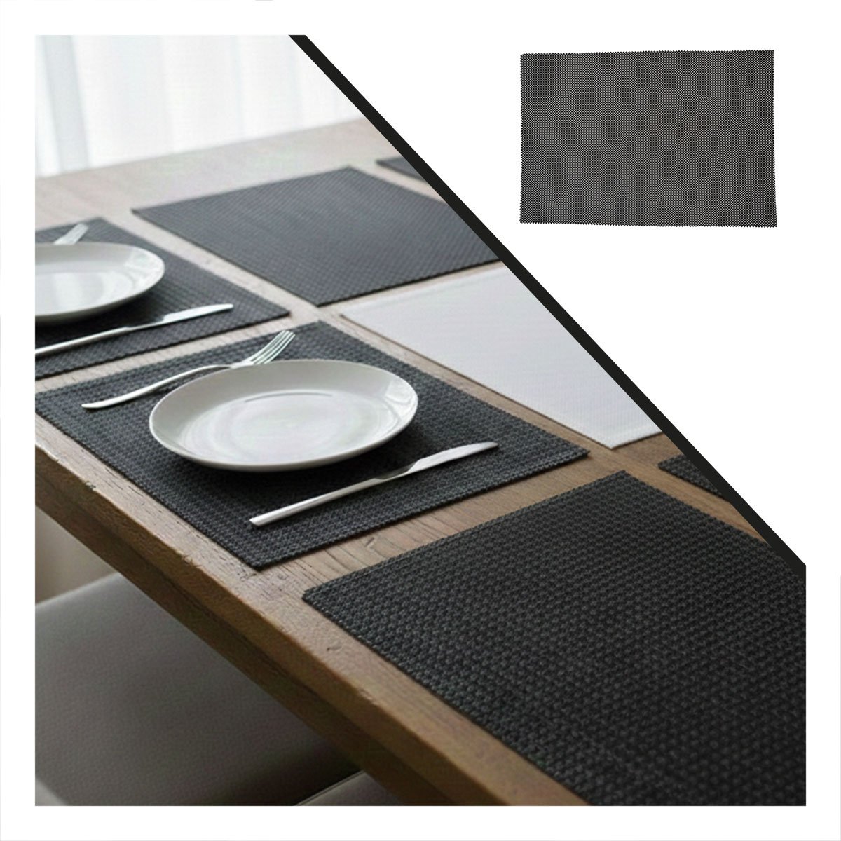 PACK 6 INDIVIDUALES PATRON MALLA CHICA BLANCO Y NEGRO 30X45CM PARA MESA Y+LIGAS REGALO - 5