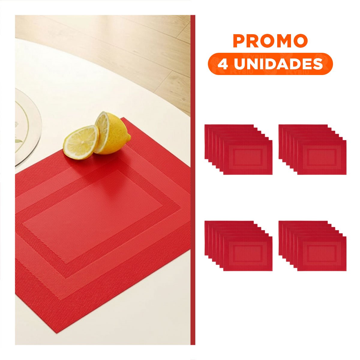 PACK4 JUEGO PARA MESA FAMILIAR 6 INDIVIDUAL RECTANGULAR CON BORDE RAYAS GUINDA - 1