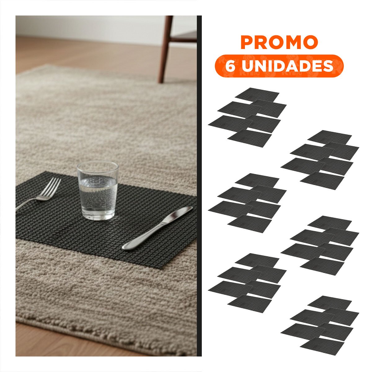 PACK6 PACK 6 INDIVIDUAL PATRON MALLA GRANDE 30X45CM BLANCO Y NEGRO PARA MESA Y+REGALO STICKER - 1