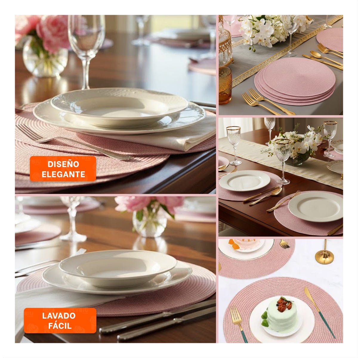 INDIVIDUAL CIRCULAR BOHO ROSADO PARA DECORACION DE MESA - 2