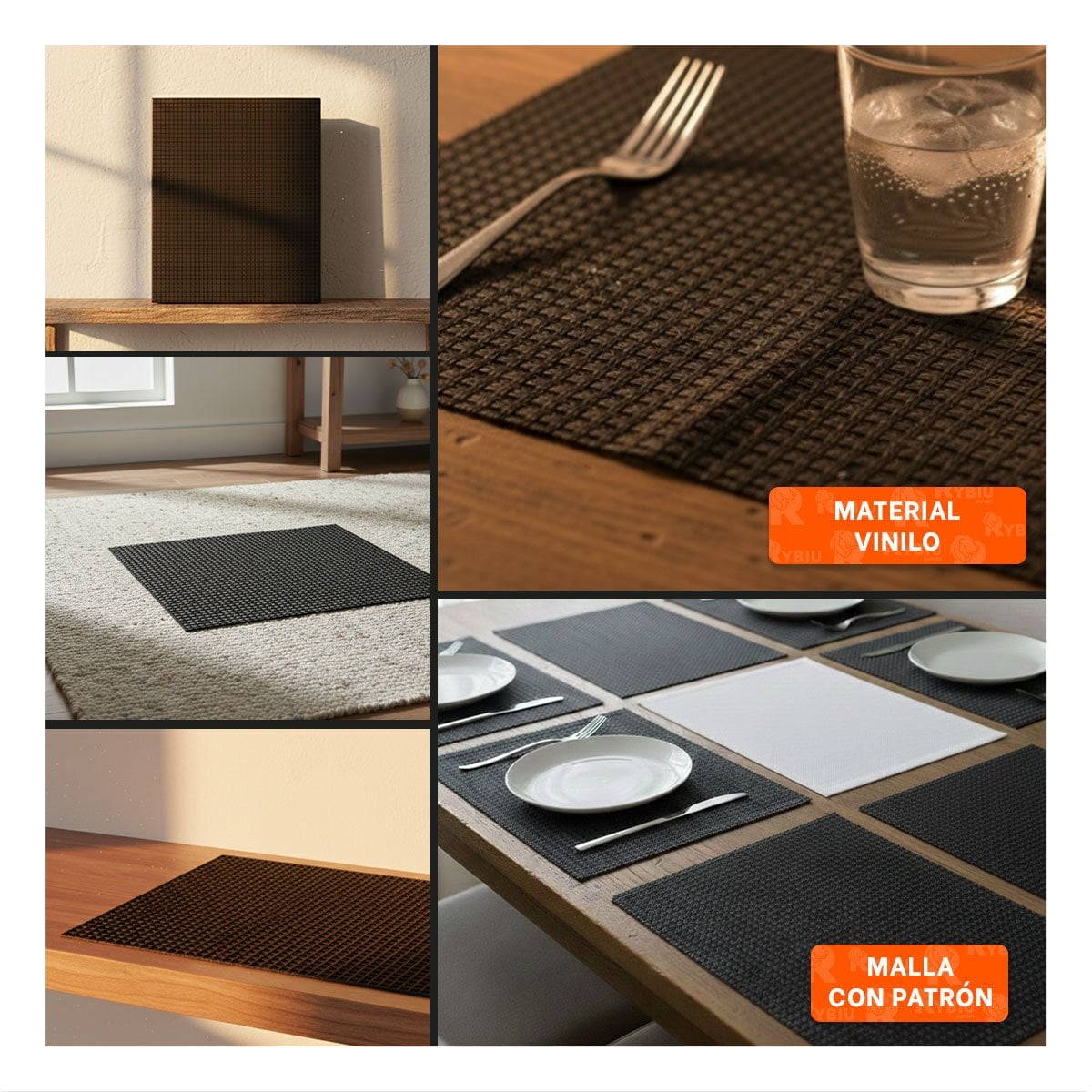 COLECCION 6 INDIVIDUALES PATRON MALLA GRANDE NEGRO Y BLANCO 30X45CM PARA HOGAR Y+POST IT - 2